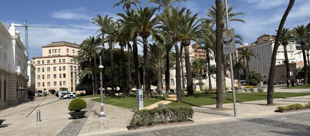 Palmengesäumter Platz im historischen Zentrum von Cartagena